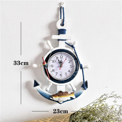 Viduržemio jūros regiono stiliaus medinis mėlynas baltas sieninis laikrodis vairas vairininkas inkaras elektroninis laikrodis Jūrinis laikrodis biuro namų dekoravimas
