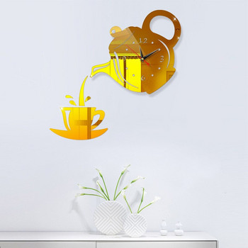 Нов креативен DIY акрилна чаша за кафе чайник 3D стенен часовник Декоративни кухненски стенни часовници Всекидневна Трапезария Часовник за домашен декор
