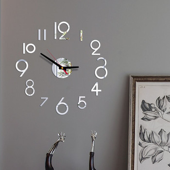 3D Направи си сам голям стенен часовник Модерен дизайн Mute Цифрово акрилно огледало Самозалепващ се стенен часовник Всекидневна Домашен декор Коледен подарък