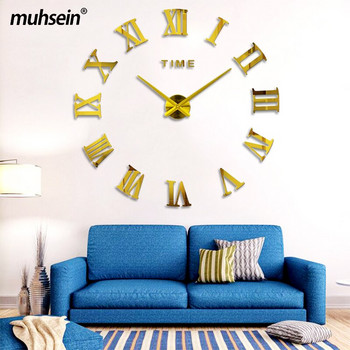 Muhsein малък размер стенен часовник с римски цифри 3D ефект 27 инча акрилни стикери за стена часовник заглушен механизъм за домашен декор часовник