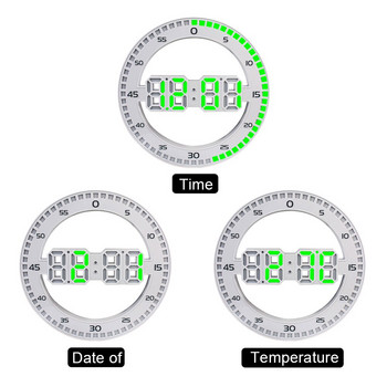 Τρισδιάστατο ψηφιακό κυκλικό φωτεινό αθόρυβο θερμόμετρο για διακόσμηση σπιτιού σαλονιού Ξυπνητήρι LED τοίχου με ημερολόγιο