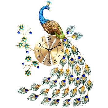 Стенен часовник с паун в европейски стил Луксозен метален часовник от най-добра марка Творчески модерен стенен часовник за декорация на всекидневна Кварцов часовник