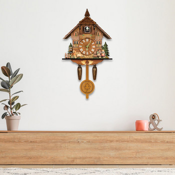 Горски часовник с кукувица Ретро скандинавски стил Дървен стенен часовник с кукувица Алармена стена Модерни детски декорации Мебелни орнаменти