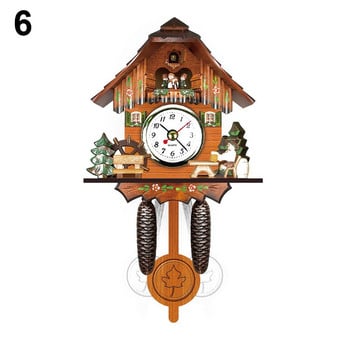 Ξύλινο ρολόι τοίχου με κούκους Ρολόι ξυπνητηριού ώρας κουδουνιού πουλιού Art Decor Σκανδιναβικό ρετρό ρολόι σαλονιού