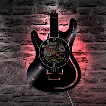 Винилова плоча LED стенен часовник Модерен дизайн Музикална тема Китарен часовник Стенен часовник Домашен декор Музикални инструменти Подарък за любов към музиката