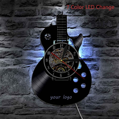 Ceas de perete cu disc de vinil cu LED Design modern, tema muzicală, ceas de chitară, ceas de perete, decor pentru casă, instrumente muzicale, cadou pentru dragostea muzicii
