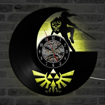 Zelda CD Винилова плоча Тема за стенен часовник Направи си сам Подвижен художествен часовник Черен Duvar Saati Декорация на дома Декорация на стая