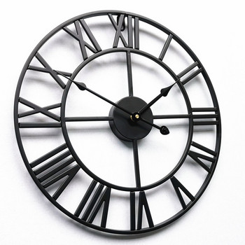 40/47/60/80 см стенен часовник Модерен 3D голям ретро черен железен кръгъл кух метален стенен часовник скандинавски часовник с римски цифри Домашен декор