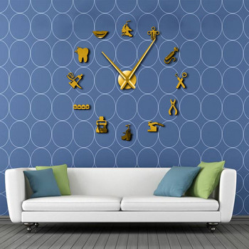 Зъболекар Направи си сам гигантски тих стенен часовник Дентален лекар Голям часовник часовник Голяма игла Огледало Зъболекар Офис Студио Декор Подарък за зъболекар