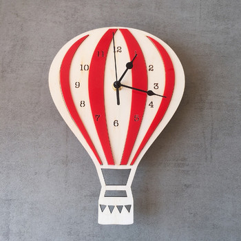 Скандинавски стил с форма на балон с горещ въздух Стенен часовник Дървен тих стенен часовник без батерии Декорация на дома за детска спалня