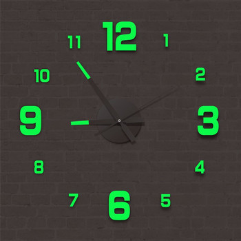 3D стенен часовник Светещи стенни часовници без рамки Стикери за стена Безшумен часовник за дома Всекидневна Офис Декорация на стена Декорация на спалня