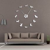 Angļu velsiešu korgi, DIY liela sienas pulksteņa spoguļa efekts bezrāmju kucēnu suņu šķirnes Sienas mākslas mājdzīvnieku veikals Dekoratīvais pulkstenis sienas pulkstenis
