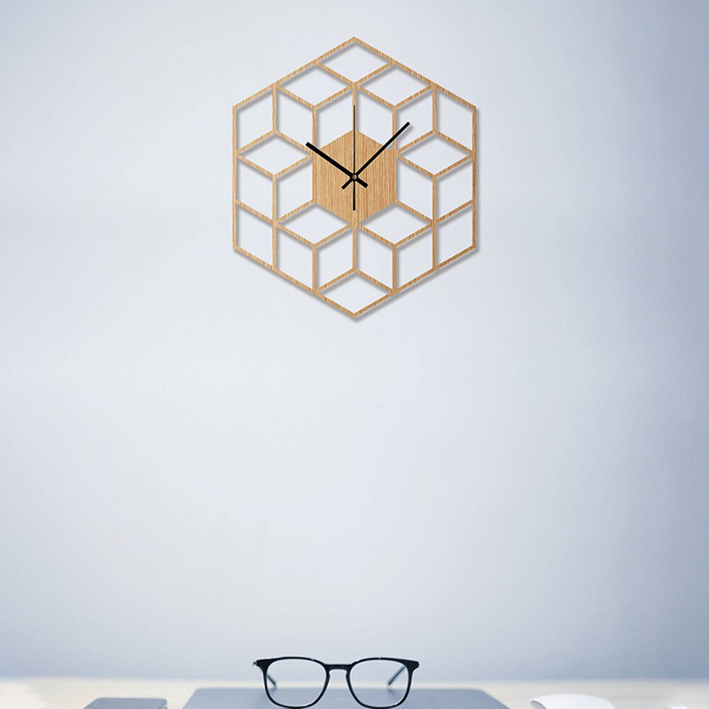 Sieninis laikrodis su dideliu baterijomis maitinamas bambuko medžio miegamojo namų dekoras šešiakampis biuro tylus kvarcas, modernios geometrijos dovana