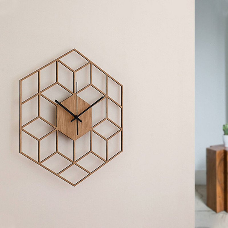 Sieninis laikrodis su dideliu baterijomis maitinamas bambuko medžio miegamojo namų dekoras šešiakampis biuro tylus kvarcas, modernios geometrijos dovana