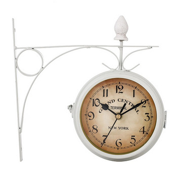 Σιδερένιο στρογγυλό ρολόι τοίχου διπλής όψης δύο όψεων Ρολόι ρετρό σταθμού Στρογγυλό πολυέλαιος Ρολόι τοίχου Διακόσμηση σπιτιού