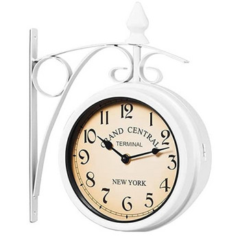 Железен кръгъл стенен висящ двустранен ретро часовник с две лица Кръгъл полилей Стенен висящ часовник Домашен декор