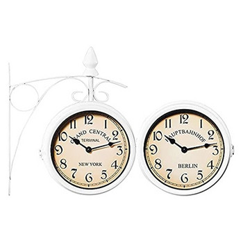 Σιδερένιο στρογγυλό ρολόι τοίχου διπλής όψης δύο όψεων Ρολόι ρετρό σταθμού Στρογγυλό πολυέλαιος Ρολόι τοίχου Διακόσμηση σπιτιού
