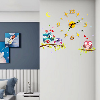 2022 Нова детска стая 3D Направи си сам стенен часовник Модерна декорация на дома Art Sticker Decal Акрилен кварцов часовник Живи стенни часовници сова