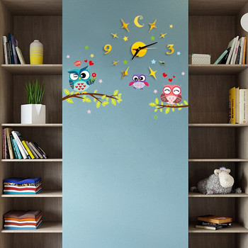 2022 Нова детска стая 3D Направи си сам стенен часовник Модерна декорация на дома Art Sticker Decal Акрилен кварцов часовник Живи стенни часовници сова