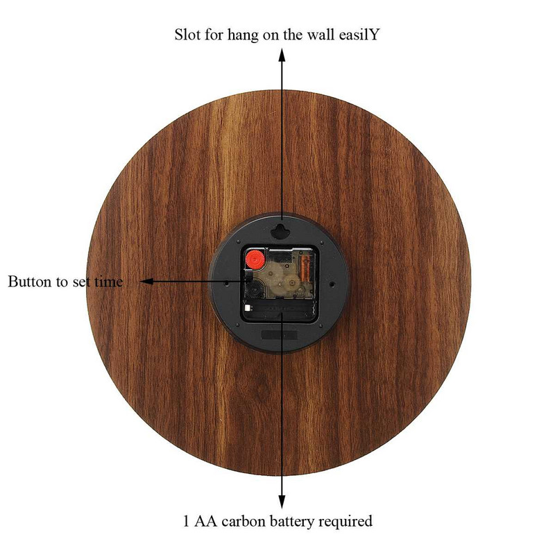 12 colių šviečiantis sieninis laikrodis, medinis Tyli šviesa tamsią naktį Šiaurės šalių mados sieninis laikrodis netikęsis laikrodis su naktine šviesa