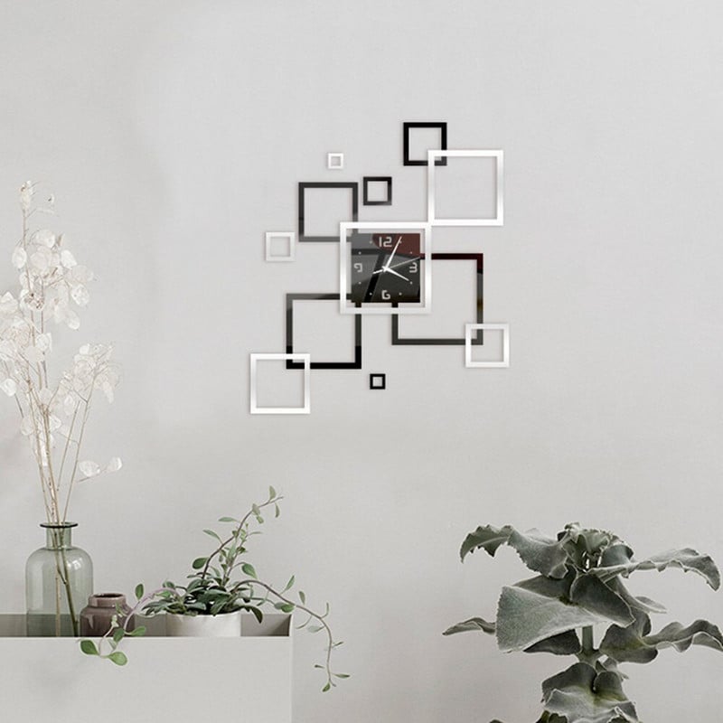 Modern dizájn falióra falmatricák Kreatív barkács szögletes keretes akril tüköróra nappali dolgozószoba háttérdekoráció