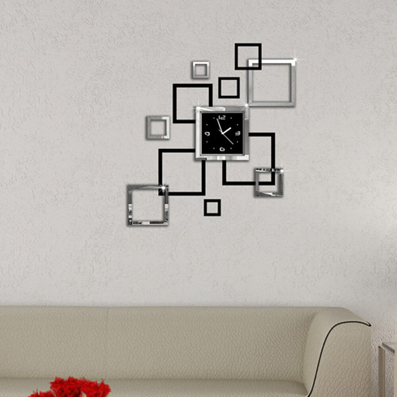 Modern dizájn falióra falmatricák Kreatív barkács szögletes keretes akril tüköróra nappali dolgozószoba háttérdekoráció