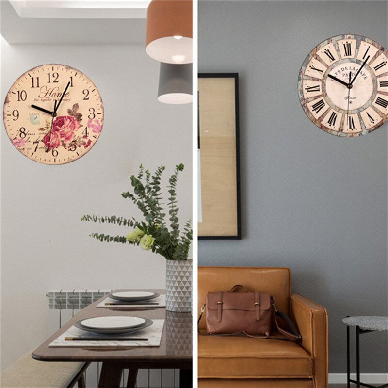 Ceas de perete din lemn retro nordic Ceas decorativ de 12 inch Ceas de perete din lemn rustic creativ pentru camera de zi Ceas suspendat
