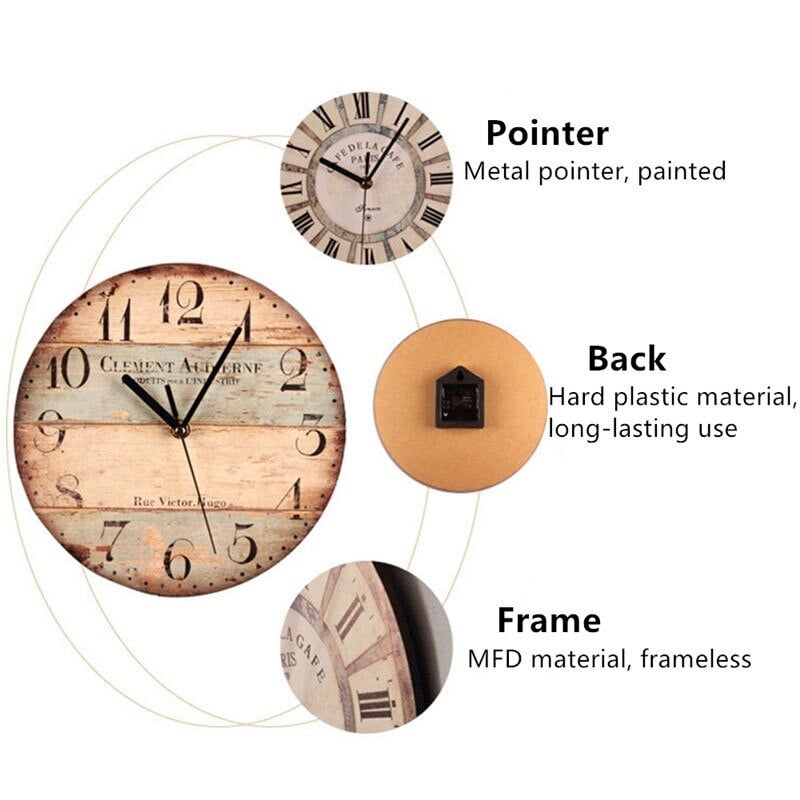 Ceas de perete din lemn retro nordic Ceas decorativ de 12 inch Ceas de perete din lemn rustic creativ pentru camera de zi Ceas suspendat