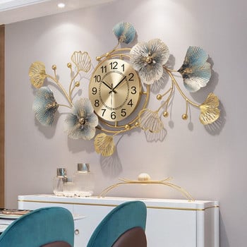 Μεγάλο Ρολόι Τοίχου Μοντέρνα Σχεδίαση Ginkgo Biloba Σαλόνι Διακοσμητικό Αθόρυβο Κρεμαστό Ρολόι Διακόσμηση σπιτιού Luxury LA052
