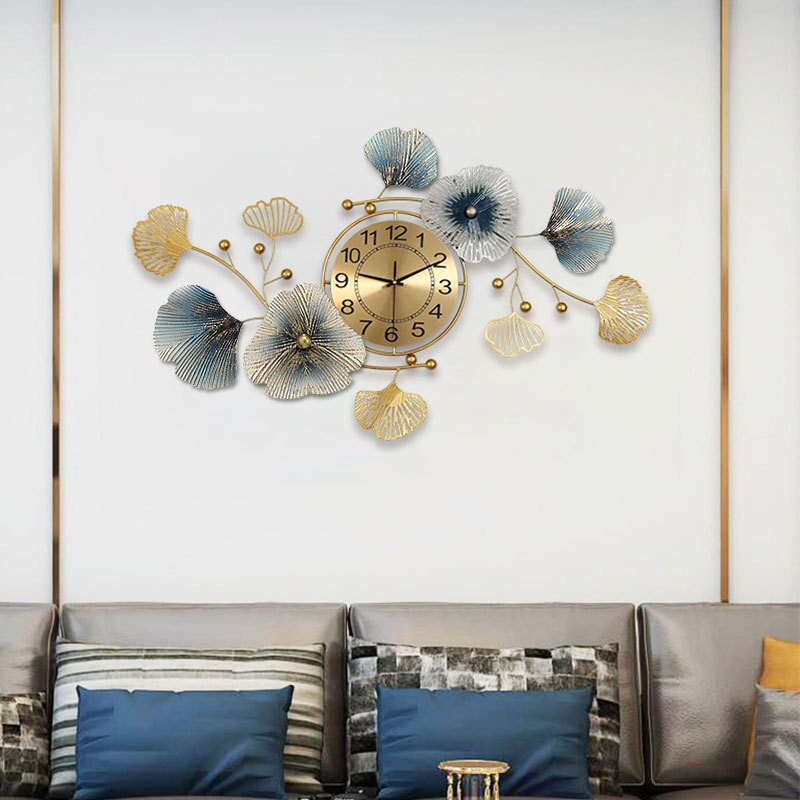 Suur seinakell Moodsa disainiga Ginkgo Biloba elutuba Dekoratiivne vaikne rippuv käekell Kodukaunistus Luksus LA052