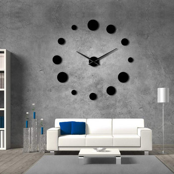 Кръгло огледало Голям стенен часовник Изчистен модерен дизайн Гигантски стенен часовник без рамки Аксесоари за домашен декор Направи си сам Подарък за ентусиасти