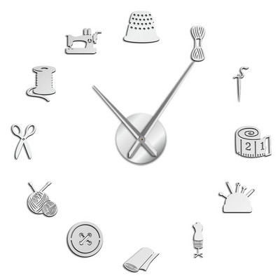 Siuvėjų parduotuvė „Pasidaryk pats“ milžiniškas sieninis laikrodis, siuvėja, siuvėja, manekenė, siuvimo mašina, adata, didelis laikrodis sieninis laikrodis