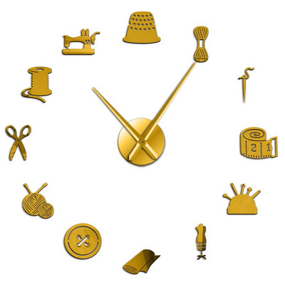 Siuvėjų parduotuvė „Pasidaryk pats“ milžiniškas sieninis laikrodis, siuvėja, siuvėja, manekenė, siuvimo mašina, adata, didelis laikrodis sieninis laikrodis