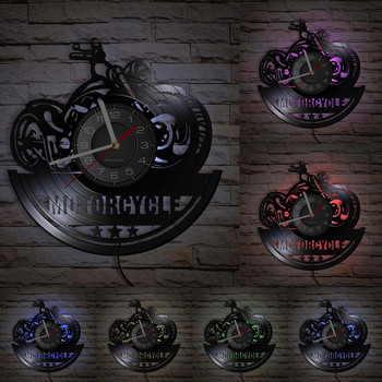 Американски класически мотоциклет Стенен арт часовник Гаражна табела Мотоциклет Ретро винилова плоча Стенен часовник Man Cave Decor Bikers Gift