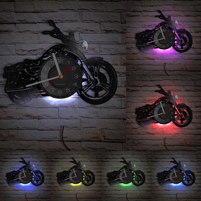 Amerikai klasszikus motorkerékpár fali művészet falióra garázstábla motorkerékpár vintage bakelit lemez falióra férfi barlang dekor motorosoknak ajándék