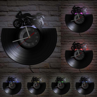 Amerikai klasszikus motorkerékpár fali művészet falióra garázstábla motorkerékpár vintage bakelit lemez falióra férfi barlang dekor motorosoknak ajándék