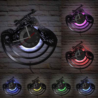 Amerikai klasszikus motorkerékpár fali művészet falióra garázstábla motorkerékpár vintage bakelit lemez falióra férfi barlang dekor motorosoknak ajándék