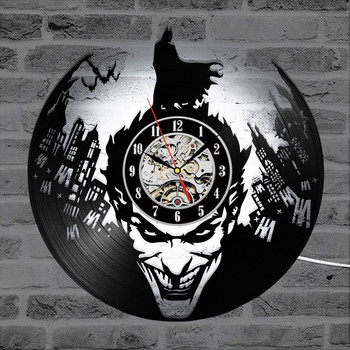 Винилова плоча Стенен часовник Bat Joker Home Bar Decor Quartz Movemen Crafts Decor 7colors Light Wall Clocks Antique Home Decor