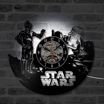 Ретро винилова плоча 3D стенен часовник Тема на филма Hollow Starwars CD часовник Home Decor Wall Art Creative and Antique Style Mute Clock