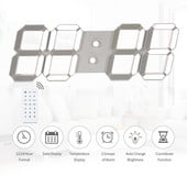 Didelio dydžio LED 3D skaitmeninis sieninis laikrodis su nuotolinio valdymo pultu 12/24 valandų režimas, skirtas namų dekoravimui EU kištukas, baltas korpusas su šviesa