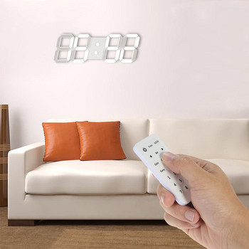 Голям размер LED 3D цифров стенен часовник с дистанционно управление 12/24 часов режим за декор на домашна стая EU Plug Бяла черупка с лека светлина