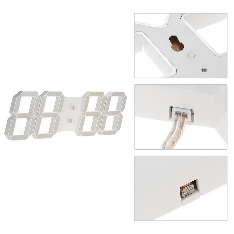 Didelio dydžio LED 3D skaitmeninis sieninis laikrodis su nuotolinio valdymo pultu 12/24 valandų režimas, skirtas namų dekoravimui EU kištukas, baltas korpusas su šviesa