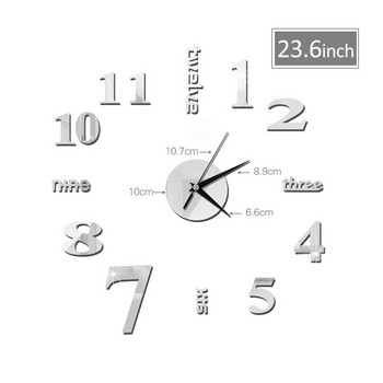 Голям кварцов стенен часовник Направи си сам модерен дизайн 3D стикер за стена Часовник Акрилен огледален механизъм Стикери Декорация на домашна всекидневна