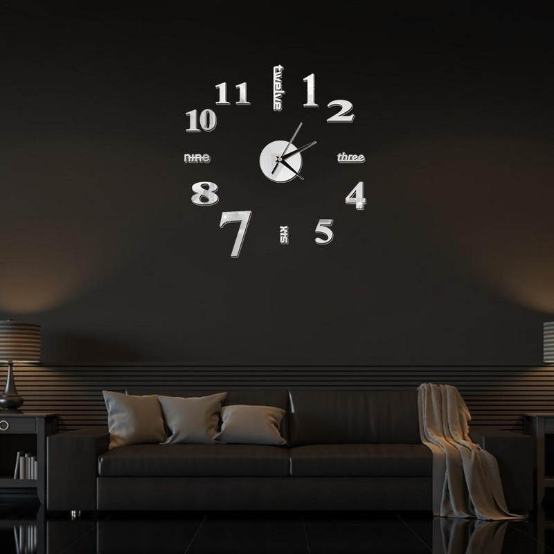 Didelis kvarcinis sieninis laikrodis „pasidaryk pats“ modernaus dizaino 3D sieninis lipdukas Laikrodis Akrilo veidrodžio mechanizmo lipdukai Namų svetainės apdaila