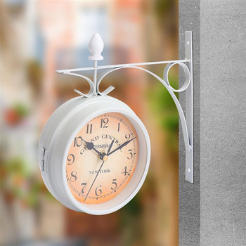 Двустранен стенен часовник в европейски стил Креативни класически часовници Стенни часовници Домашен декор Висящ двустранен висящ часовник (бял)