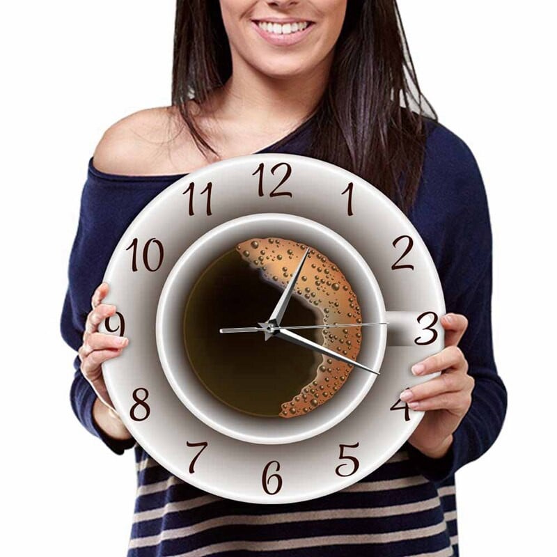 Чаша кафе с пяна Декоративен тих стенен часовник Кухненски декор Стенен знак за кафене Часовник Стенен часовник в стил кафене