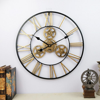 Ретро стенен часовник 3D декоративен луксозен арт Big Gear Iron Vintage голям стенен часовник, ръчно изработен извънгабаритен на стената за подарък