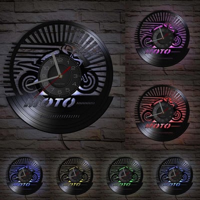 Motociklų lenktynių vinilo plokštelių sieninis laikrodis Motociklas Retro muzikos albumas Namų dekoras Tylus sieninis laikrodis Motociklininko lenktynininko dovana
