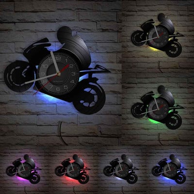 Motociklų lenktynių vinilo plokštelių sieninis laikrodis Motociklas Retro muzikos albumas Namų dekoras Tylus sieninis laikrodis Motociklininko lenktynininko dovana