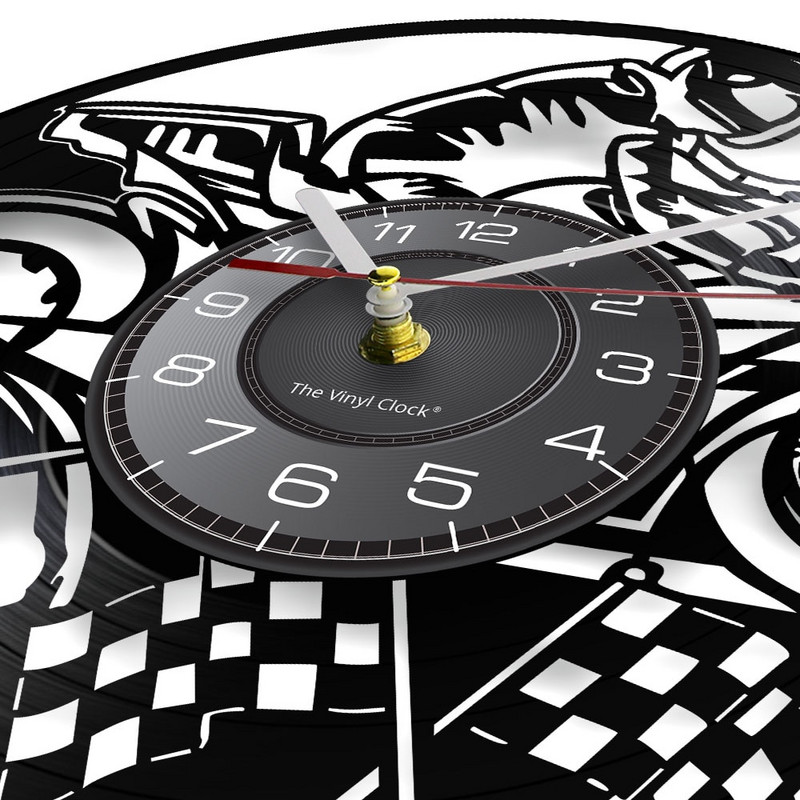 Motociklų lenktynių vinilo plokštelių sieninis laikrodis Motociklas Retro muzikos albumas Namų dekoras Tylus sieninis laikrodis Motociklininko lenktynininko dovana